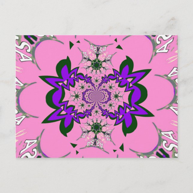 Cartão Postal Bonita Bebê Rosa Floral Roxo-Forte Arte-Motif (Frente)