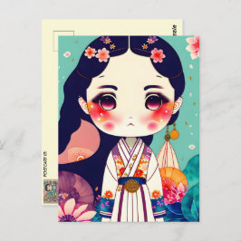 Cartão Postal Bonita Boneca Kokeshi, Posto