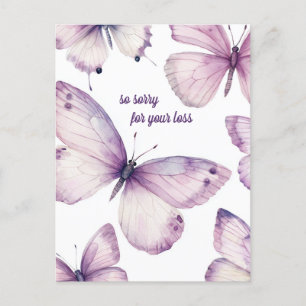 Cartão Postal Bonita borboletas roxas DESCULPA POR PERDA
