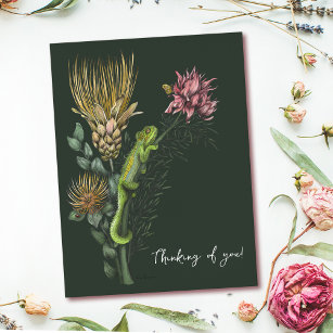 Cartão Postal Bonita Camaleão Floral Verde Pensando em Você