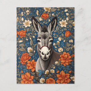 Cartão Postal Bonita Cara De Donkey, Floral Elegante