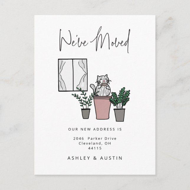 Cartão Postal Bonita Diversão de Gato de Aquarela Mudamos de Nov (Frente)