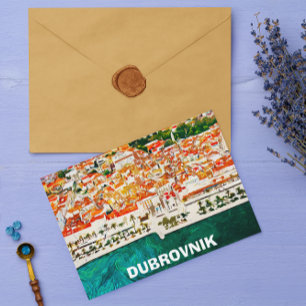 Cartão Postal Bonita Dubrovnik Croácia Watercolor Paint