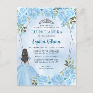 Cartão Postal Bonita Dusty Prata Floral Princesa Floral Quinceañ