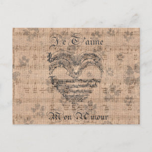 Cartão Postal Bonita e antiga nota musical de coração