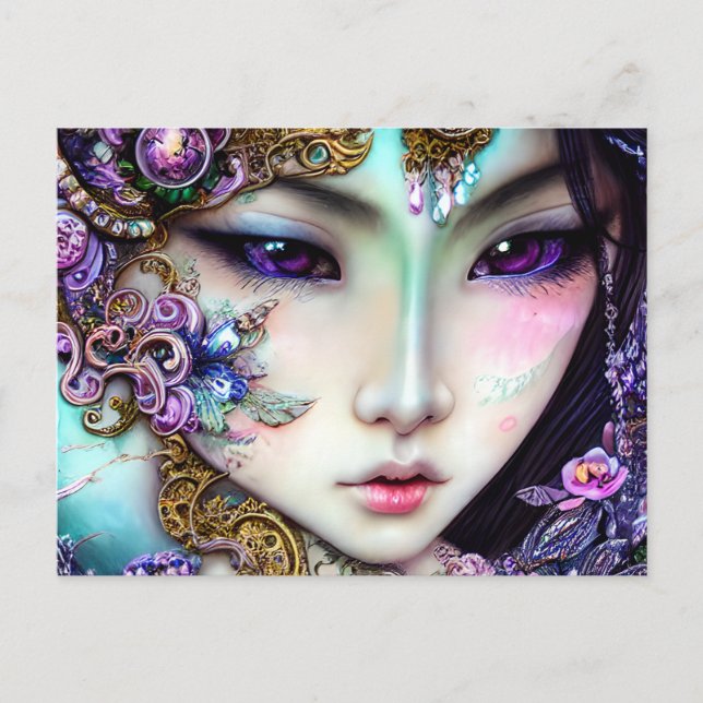 Cartão Postal Bonita Fantasia Gótica Japonesa (Frente)