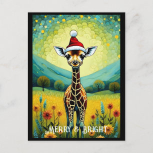 Cartão Postal Bonita Flor Meadow Giraffe Papai noel Natal