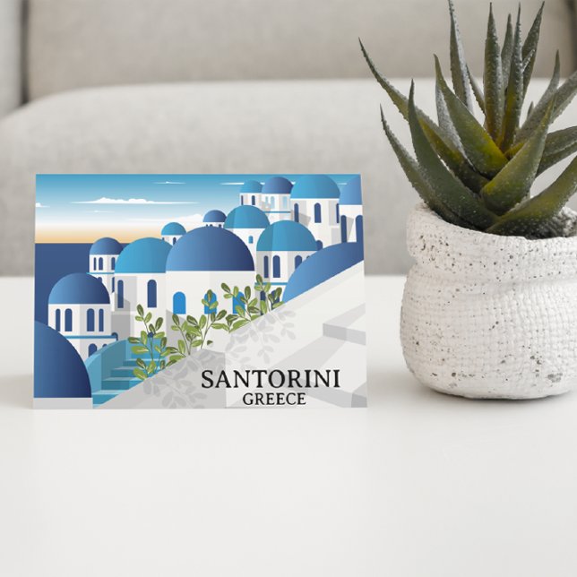 Cartão Postal Bonita Grécia Santorini (Santorini Greece Blue White Travel Postcard)