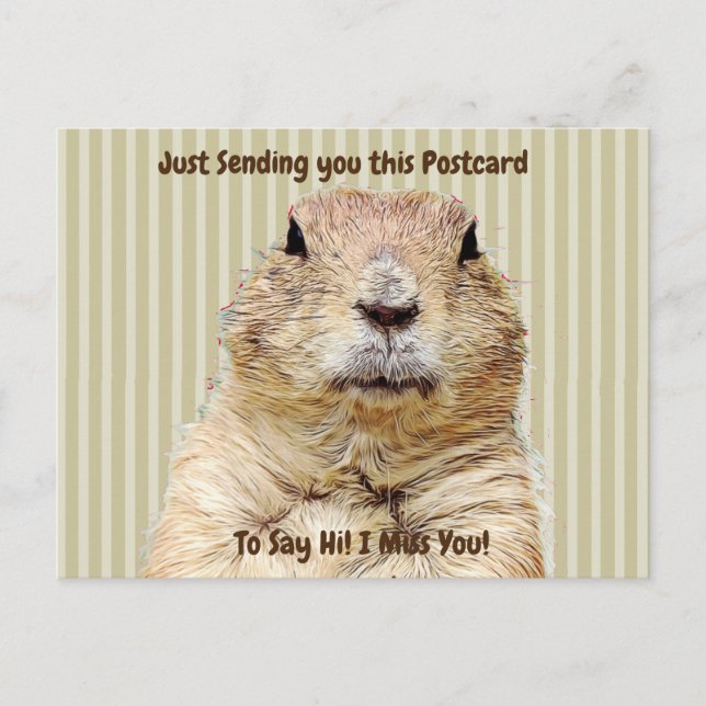 Cartão Postal Bonita Groundhog "I Miss You" Dizendo Oi (Frente)