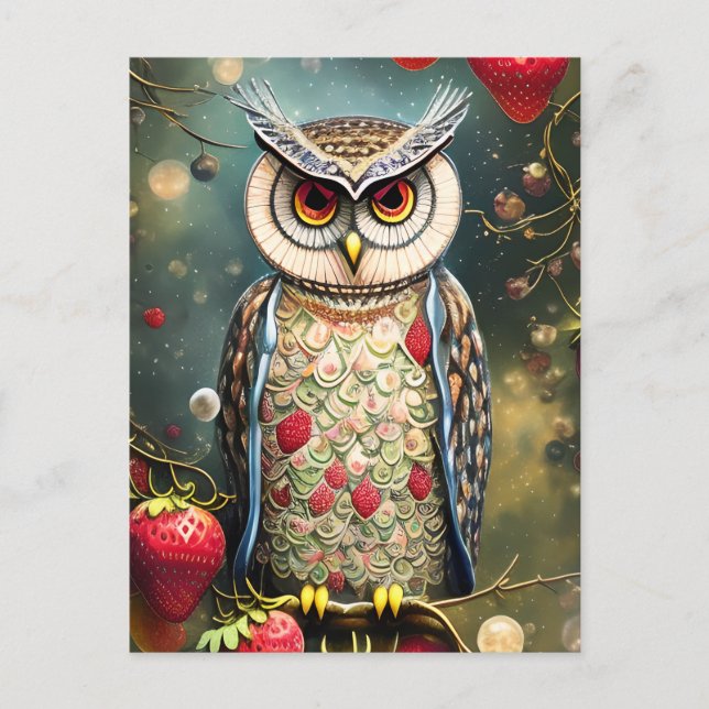 Cartão Postal Bonita Intricate Winter Primavera Owl feita de Orn (Frente)