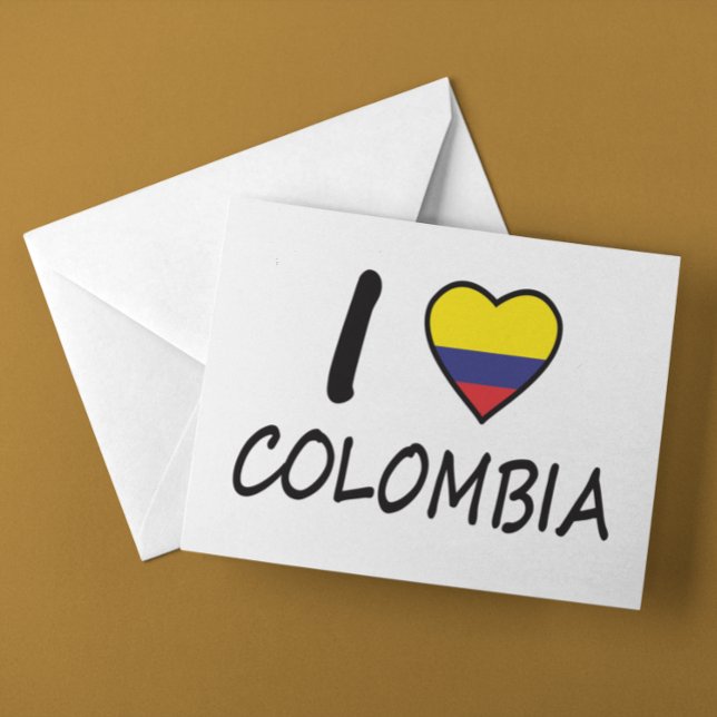 Cartão Postal Bonita Mínima Adoro Bandeira Colombiana (Cute Minimal I love Colombia Colombian Flag Postcard)