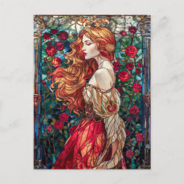 Cartão Postal Bonita Princesa Entre Rosas