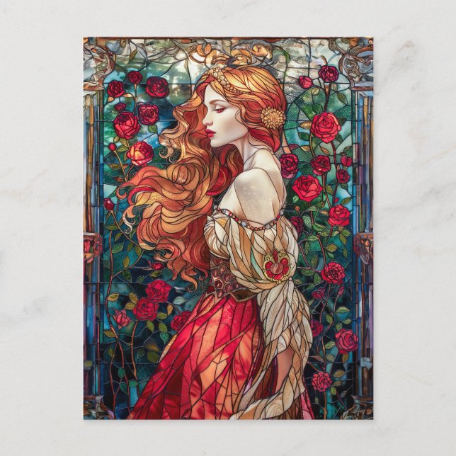 Cartão Postal Bonita Princesa Entre Rosas (Frente)