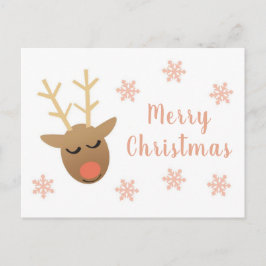 Cartão Postal Bonita Reindeja de Natal Rosa Dourada