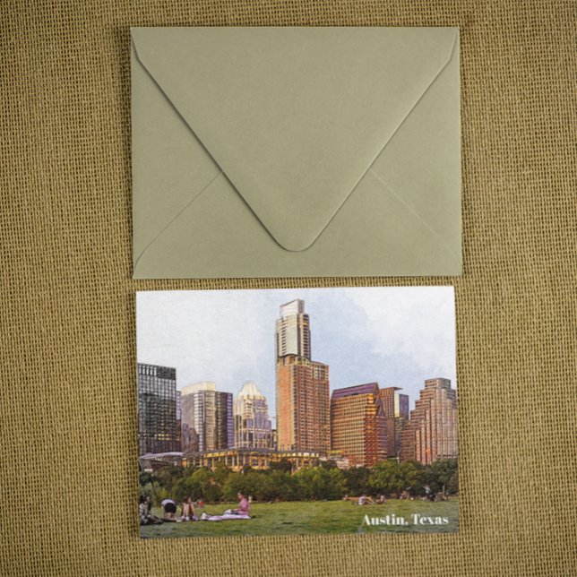 Cartão Postal Bonita Viagem de Skyline Austin Texas (colorful austin texas postcard)