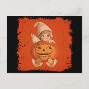 Cartão Postal Bonita Vintage Halloween Saudações Pumpkin