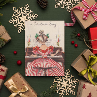 Cartão Postal Bonita Vintage Uma Canção De Natal No Piano