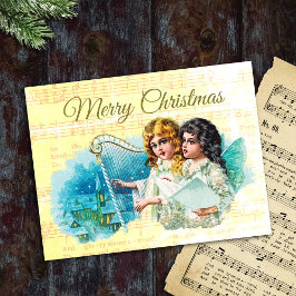 Cartão Postal Bonita Vintagem Vitoriana Anjos de Natal Vitoriano