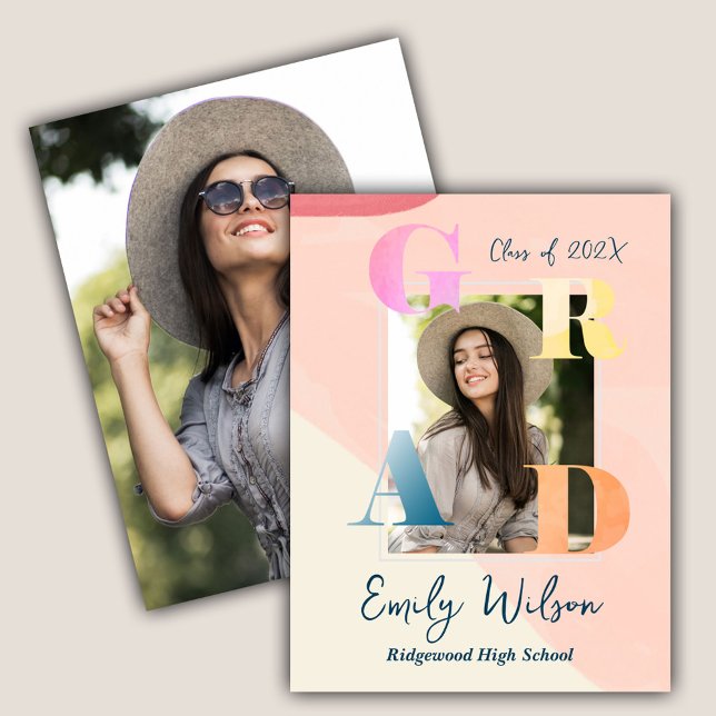 Cartão Postal Bonito ANÚNCIO DE GRADUAÇÃO 2025 GRAD 2 Foto (Cute 2024 GRAD 2 Photo Graduate Announcement Postcard)