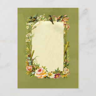 Cartão Postal Bonito Aves de Vintagem e Flores Desperdício de F