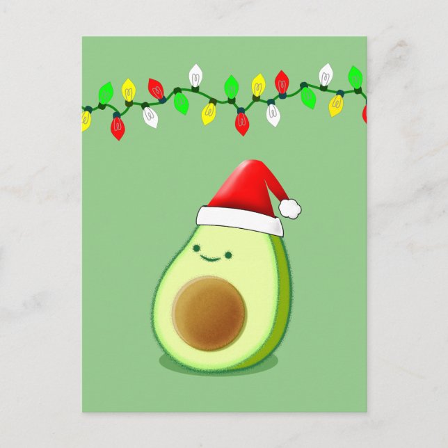 Cartão Postal Bonito Avocado Desenho Noel Luzes de Natal (Frente)