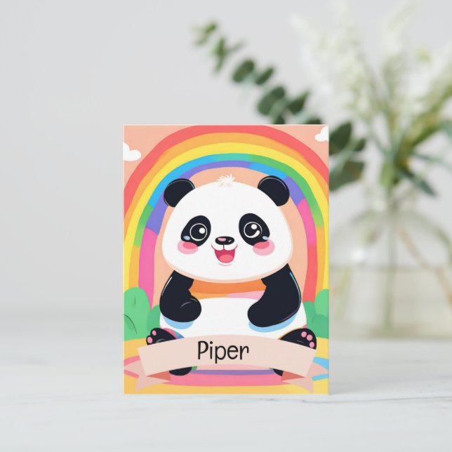 Cartão Postal Bonito Bebê Panda Rainbow (Em pé/Frente)