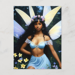 Cartão Postal Bonito Black Fairy Girl Melanin Magic Art