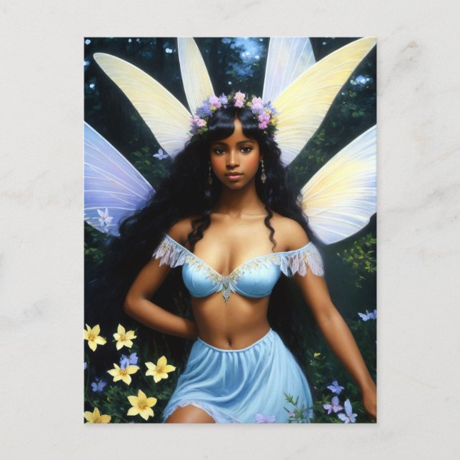 Cartão Postal Bonito Black Fairy Girl Melanin Magic Art (Frente)