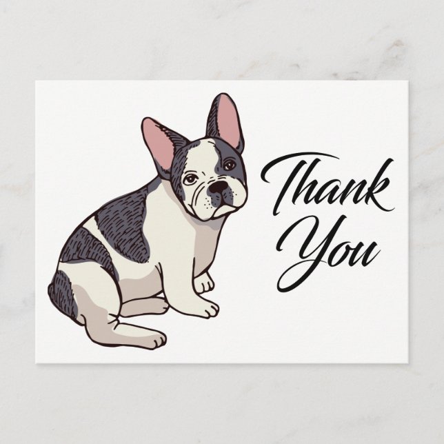 Cartão Postal Bonito Buldogue Francês Obrigado Frenchie Puppy Do (Frente)