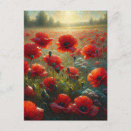 Cartão Postal Bonito Campo Vermelho Poppy | Dizendo Oi