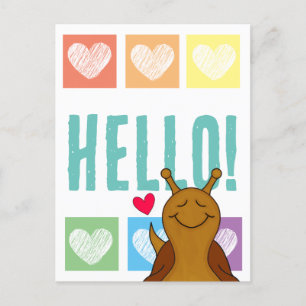 Cartão Postal Bonito Caracol Rainbow Heart Hello  