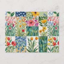 Cartão Postal Bonito com Padrão Floral em Patchwor