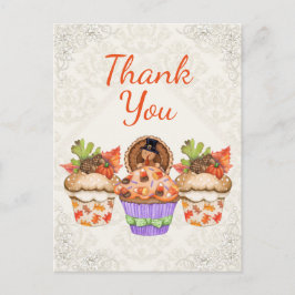 Cartão Postal Bonito Cupcakes de Ação de Graças Obrigado