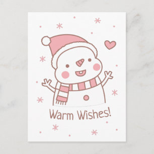 Cartão Postal Bonito Desenho de Boneco de Neve Feliz Natal