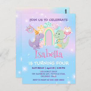 Cartão Postal Bonito Dinossauro Unicórnio Balão Arco-íris Crianç