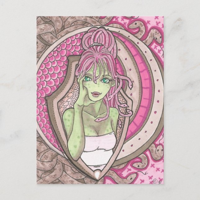 Cartão Postal Bonito em rosa Medusa Fantasy Art Nouveau Retrato (Frente)