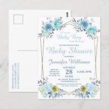 Bonito Floral Azul é um Chá de fraldas de Menino C