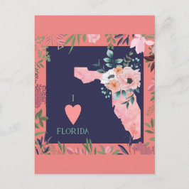 Cartão Postal Bonito Floral I Love Florida State Map