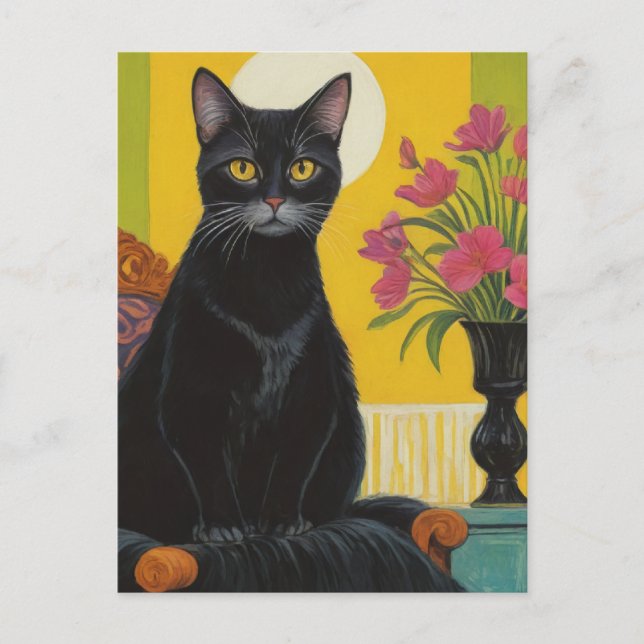 Cartão Postal Bonito Gato Negro (Frente)