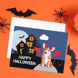 Cartão Postal Bonito Halloween Corgi Devil Costume Assaltado Cas