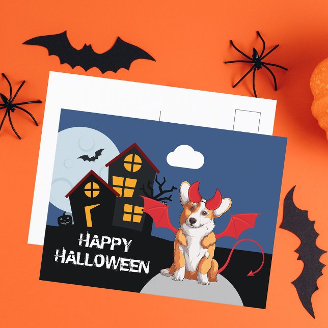 Cartão Postal Bonito Halloween Corgi Devil Costume Assaltado Cas (Criador carregado)
