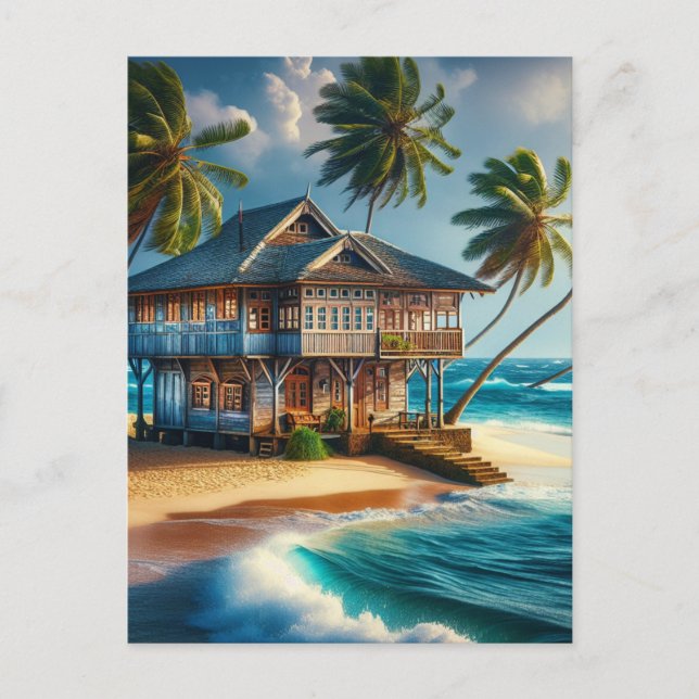 Cartão Postal Bonito Log Cabine Beach House Happy (Frente)