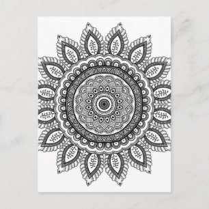 Cartão Postal Bonito Mandala preto e branco para coloração