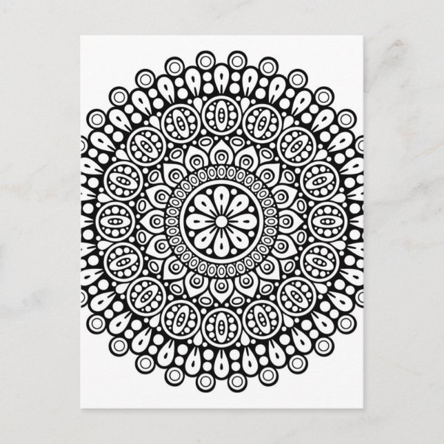Cartão Postal Bonito Mandala preto e branco para coloração (Frente)