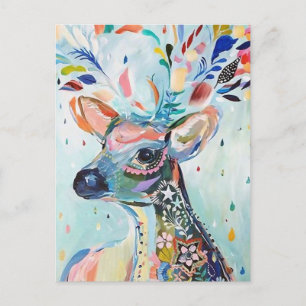 Cartão Postal Bonito Moderno Deer Art Flower Antlers