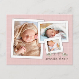 Cartão Postal Bonito no Anúncio de Nascimento com Foto Rosa
