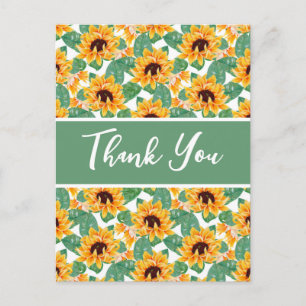 Cartão Postal Bonito padrão de girassol amarelo e verde obrigad