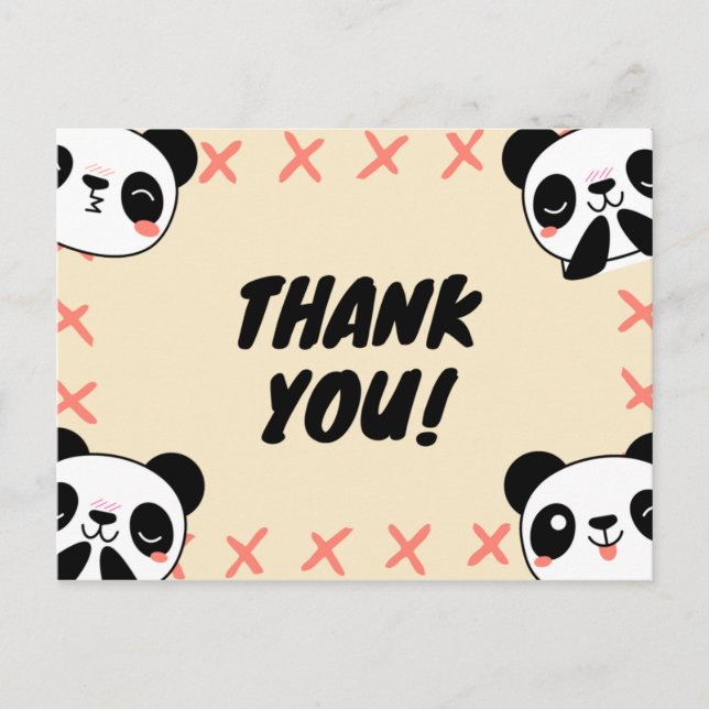 Cartão Postal Bonito Panda Obrigado (Frente)