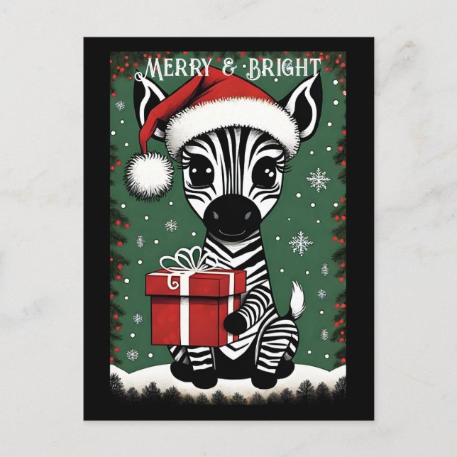 Cartão Postal Bonito Papai noel de Zebra Bebê Presente de Natal  (Frente)