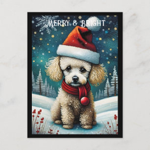 Cartão Postal Bonito Poodle Snowy Meadow Papais noeis Cachorro N